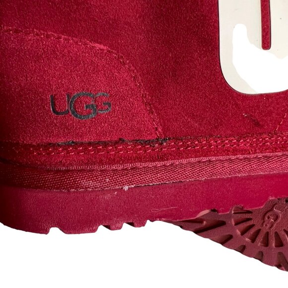 UGG Neumel Chopd boots size 9 Rich Red suede white logo lace up ankle booties - Picture 9 of 13